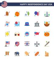 Set of 25 USA Day Icons American Symbols Independence Day Signs for monument party adobe day balloons Editable USA Day Vector Design Elements