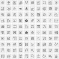 100 Universal Black Line Icons on White Background vector