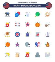 feliz día de la independencia 25 flats icon pack para web e imprimir delicioso donut cola united baseball editable usa day elementos de diseño vectorial vector