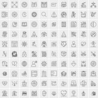 100 Universal Black Line Icons on White Background vector