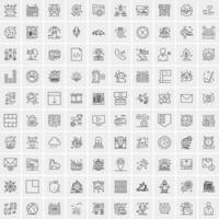 100 Universal Black Line Icons on White Background vector