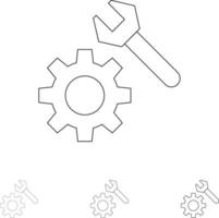Setting Wrench Gear Bold and thin black line icon set vector