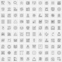 100 Universal Black Line Icons on White Background vector