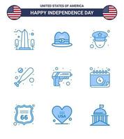 9 USA Blue Signs Independence Day Celebration Symbols of weapon security man gun bat Editable USA Day Vector Design Elements