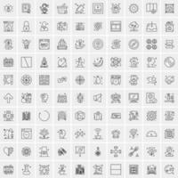 100 Universal Black Line Icons on White Background vector