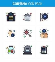 Covid19 icon set for infographic 9 Filled Line Flat Color pack such as scan virus protection stay home protect pharmacy viral coronavirus 2019nov disease Vector Design Elements