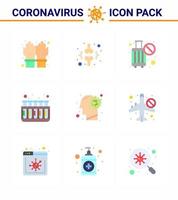 Covid19 Protection CoronaVirus Pendamic 9 Flat Color icon set such as cold tubes patient test stop viral coronavirus 2019nov disease Vector Design Elements