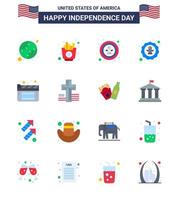 Flat Pack of 16 USA Independence Day Symbols of cross film american movies badge Editable USA Day Vector Design Elements