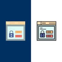 Browser Web Lock Code  Icons Flat and Line Filled Icon Set Vector Blue Background