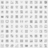 100 Universal Black Line Icons on White Background vector