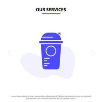 Our Services Bottle Game Recreation Sports Thermo Solid Glyph Icon Web card Template vector