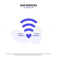 nuestros servicios wifi amor boda corazón glifo sólido icono plantilla de tarjeta web vector