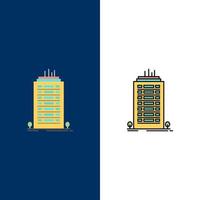 Building Office Skyscraper Tower  Icons Flat and Line Filled Icon Set Vector Blue Background