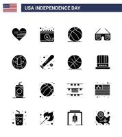 Happy Independence Day 16 Solid Glyphs Icon Pack for Web and Print bird usa football imerican sunglasses Editable USA Day Vector Design Elements