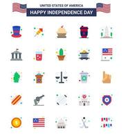 Happy Independence Day Pack of 25 Flats Signs and Symbols for landmark juice cake drink thanksgiving Editable USA Day Vector Design Elements
