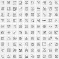 100 Universal Black Line Icons on White Background vector