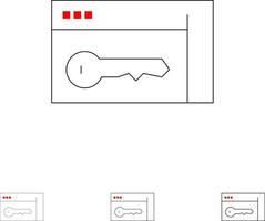 Browser Security Key Room Bold and thin black line icon set vector