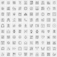 100 Universal Black Line Icons on White Background vector