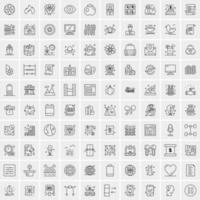 100 Universal Black Line Icons on White Background vector