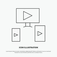 vector de icono de línea de diseño de video de computadora