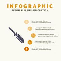 destornillador herramienta reparación herramientas sólido icono infografía 5 pasos presentación antecedentes vector