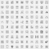 100 Universal Black Line Icons on White Background vector