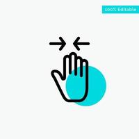 Hand Gesture Pinch Arrow zoom in turquoise highlight circle point Vector icon