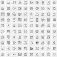 100 Universal Black Line Icons on White Background vector