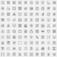 100 Universal Black Line Icons on White Background vector