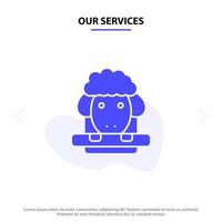 nuestros servicios pascua cordero oveja primavera glifo sólido icono plantilla de tarjeta web vector