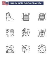 9 señales de línea para el día de la independencia de EE. UU. Comida mapa de escudo americano EE. UU. Elementos de diseño de vector editables del día de EE. UU.