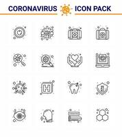 icono de consejos de precaución de coronavirus para la presentación de pautas de atención médica paquete de iconos de 16 líneas como gérmenes bacterias emergencia médica emergencia coronavirus viral 2019nov elemento de diseño de vector de enfermedad