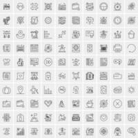 100 Universal Black Line Icons on White Background vector