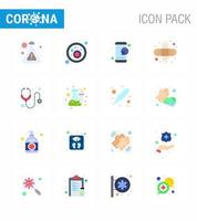 Corona virus disease 16 Flat Color icon pack suck as stethoscope hospital online healthcare bandage viral coronavirus 2019nov disease Vector Design Elements