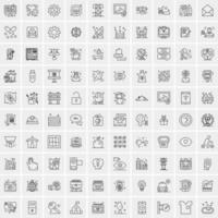 100 Universal Black Line Icons on White Background vector