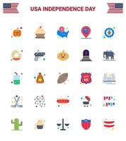 Set of 25 Modern Flats pack on USA Independence Day american map map location location pin Editable USA Day Vector Design Elements