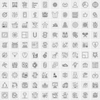 100 Universal Black Line Icons on White Background vector