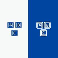 abc bloquea la línea de conocimiento básico del alfabeto y el icono sólido de glifo banner azul vector