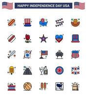 USA Independence Day Flat Filled Line Set of 25 USA Pictograms of hat american states party bulb buntings Editable USA Day Vector Design Elements