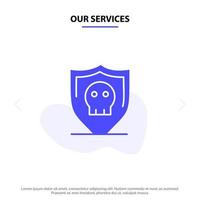 Our Services Shield Security Secure Plain Solid Glyph Icon Web card Template vector