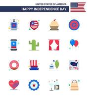 Happy Independence Day USA Pack of 16 Creative Flats of cell independence day cake independece thanksgiving Editable USA Day Vector Design Elements