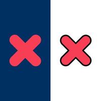 Delete Cancel Close Cross  Icons Flat and Line Filled Icon Set Vector Blue Background