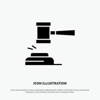 Action Auction Court Gavel Hammer Judge Law Legal solid Glyph Icon vector