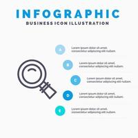 Glass Look Magnifying Search Line icon with 5 steps presentation infographics Background vector