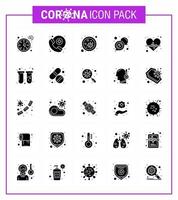25 paquete de iconos de covid19 de coronavirus de glifo sólido, como corazón rx sangre mensaje burbuja viral coronavirus 2019nov enfermedad vector elementos de diseño