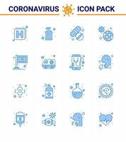 Covid19 Protection CoronaVirus Pendamic 16 Blue icon set such as medical assistance tablet virus infection viral coronavirus 2019nov disease Vector Design Elements