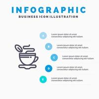 icono de línea de café caliente de taza de té con fondo de infografía de presentación de 5 pasos vector