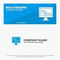 Computer Monitor Text Education SOlid Icon Website Banner and Business Logo Template vector