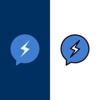 chat sms chat power iconos planos y llenos de línea conjunto de iconos vector fondo azul