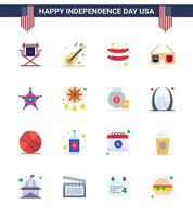 conjunto de 16 iconos del día de los ee.uu. símbolos americanos signos del día de la independencia para la policía ee.uu. vector